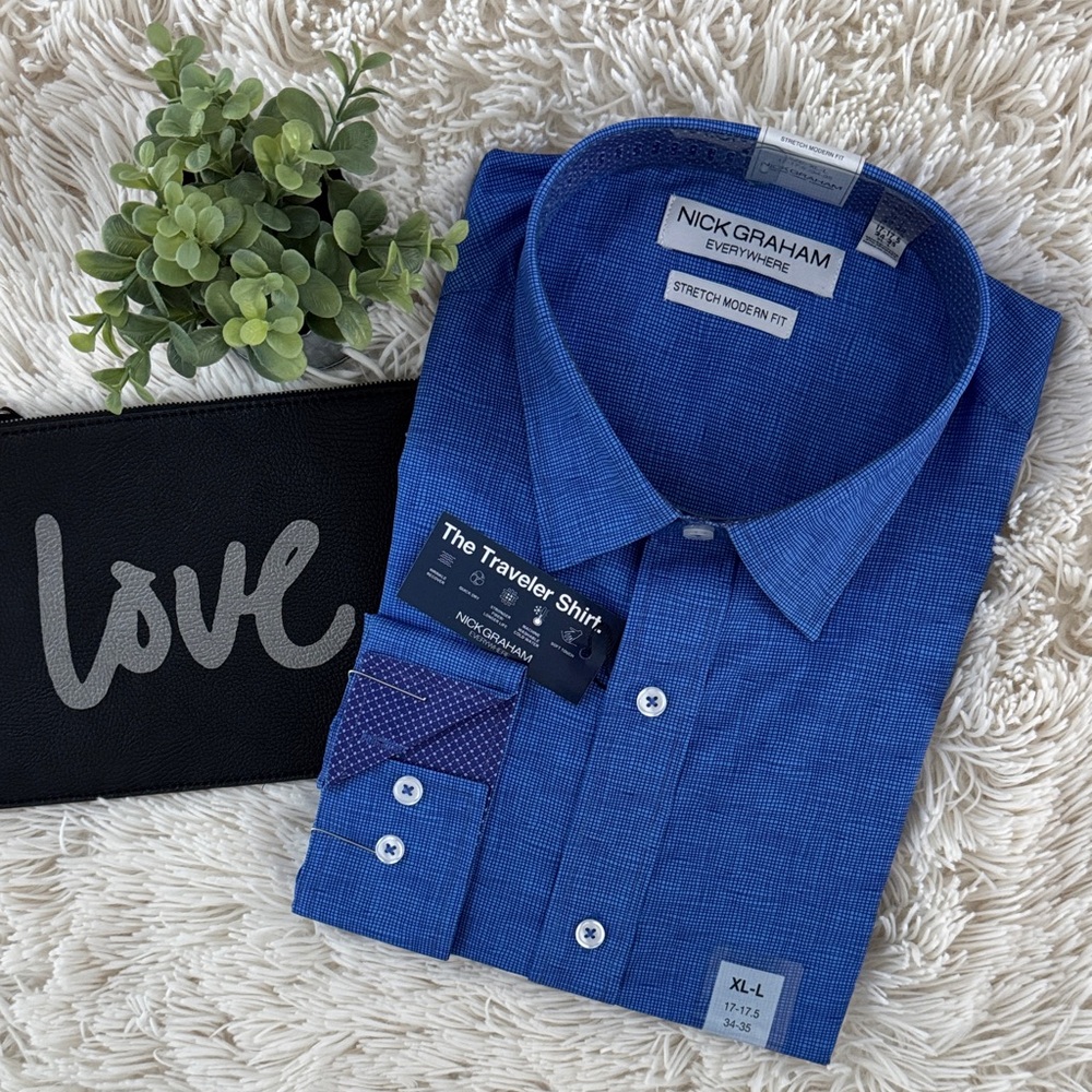 🎉HP🎉 Nick Graham Stretch Modern Fit Dress Shirt 💗 Blue